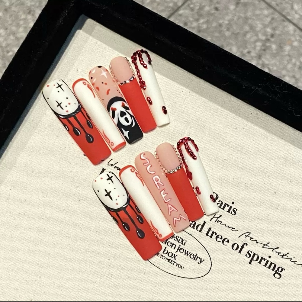 Halloween Press On Handmade Nail Art 10Pcs/Sets Free Tools